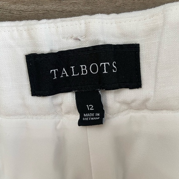 Talbots Linen Cropped Pants Size 12 White Lined Elastic Waist Side Pocket Summer - Picture 8 of 11